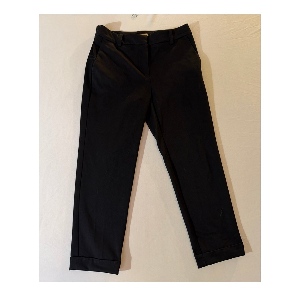 LOFT Womens Black Cuffed Ankle Trousers Size 2P Dress Pants